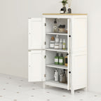 Bathroom Storage Cabinet, Modern Bathroom Floor Cabinet with 4 Doors and 2 Adjustable Shelves, White