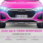 Q8 e-tron Sportback Licensed 12V Battery Powered Kids Electric Car w/ Spring Suspension, Soft Start, Pink