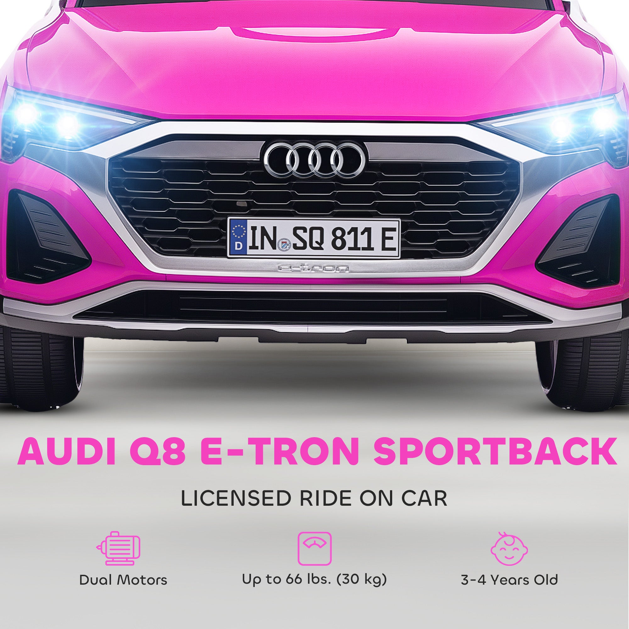 Q8 e-tron Sportback Licensed 12V Battery Powered Kids Electric Car w/ Spring Suspension, Soft Start, Pink