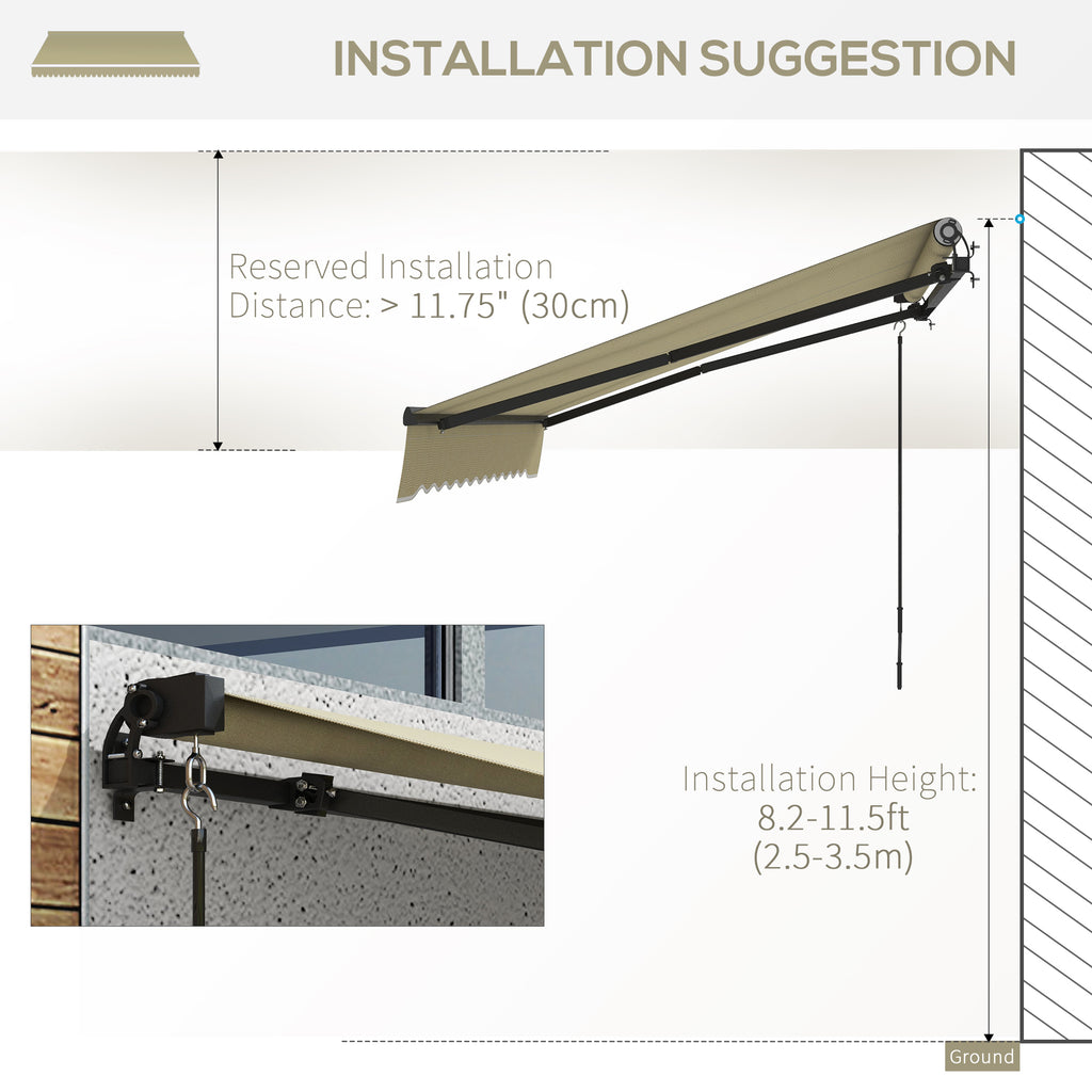 10' x 8' Retractable Awning, 280gsm UV Resistant Sunshade Shelter for Deck, Balcony, Yard, Beige