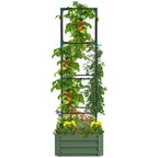 Galvanized Planter Box, 24" x 24" x 73.5" Raised Garden Bed with Tomato Cage for Climbing Vines, Green
