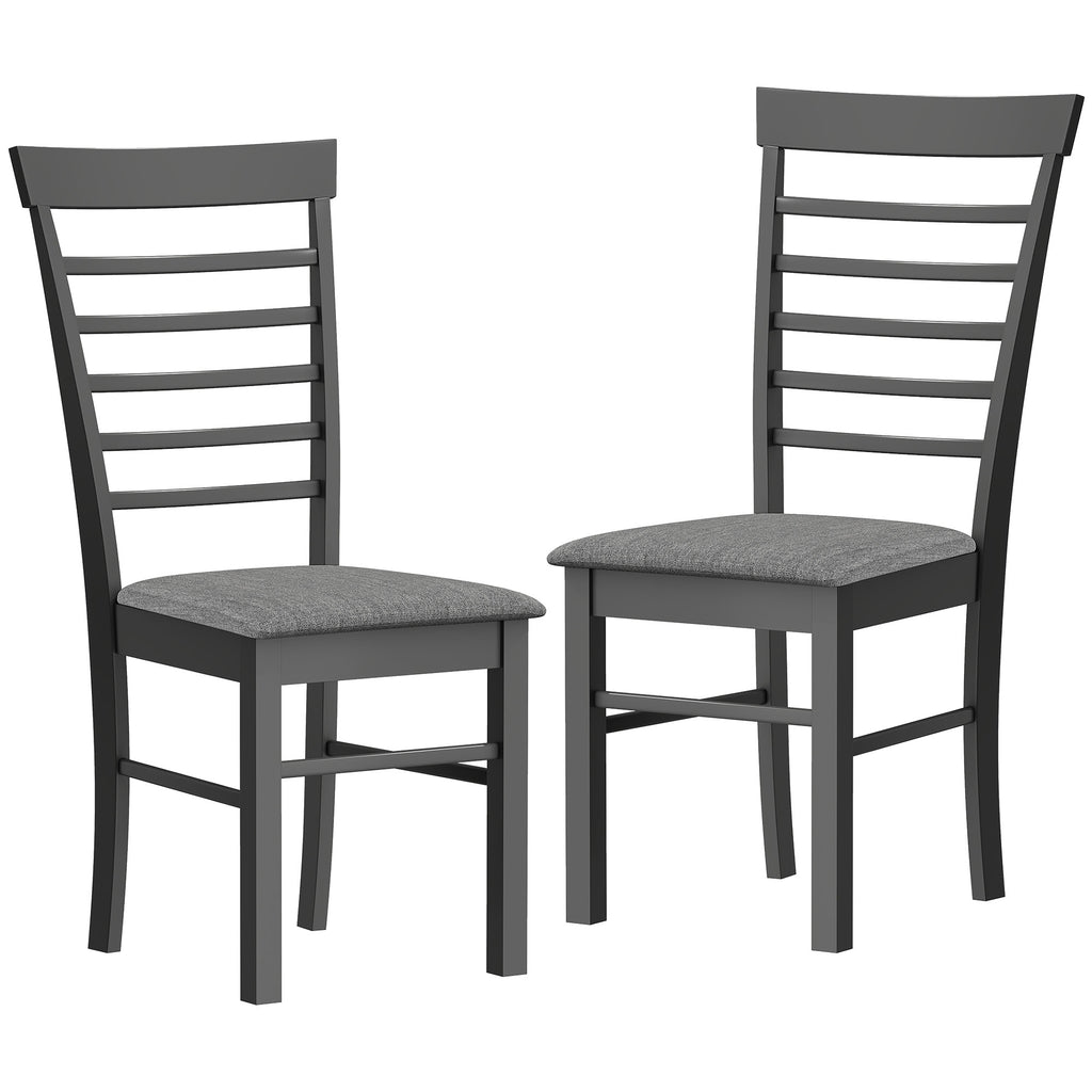Wooden Dining Chairs Set of 2, Farmhouse Upholstered Kitchen Chairs with Rubber Wood Frame, Black and Gray