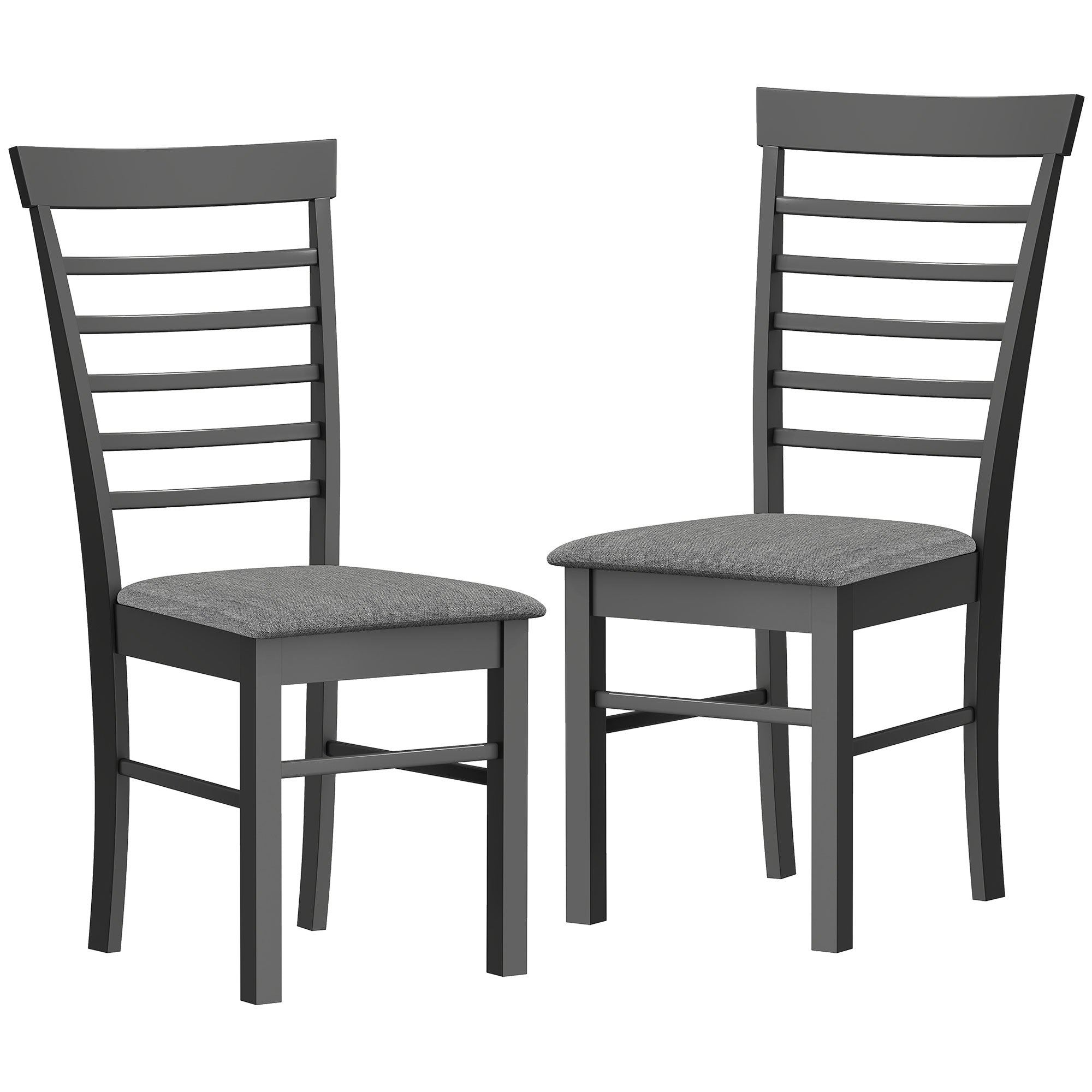 Wooden Dining Chairs Set of 2, Farmhouse Upholstered Kitchen Chairs with Rubber Wood Frame, Black and Gray
