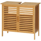 Freestanding Bathroom Sink Cabinet, Bamboo Under Sink Cabinet Cupboard Organizer with 2 Slatted Doors, Natural