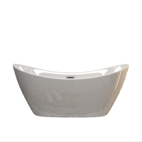 59" Freestanding Acrylic Tub with Adjustable Leveling Feet, Bathtub with Pop‑Up Drain & Chrome Overflow, 59" L x 29.5" W x 26" H, Gloss White