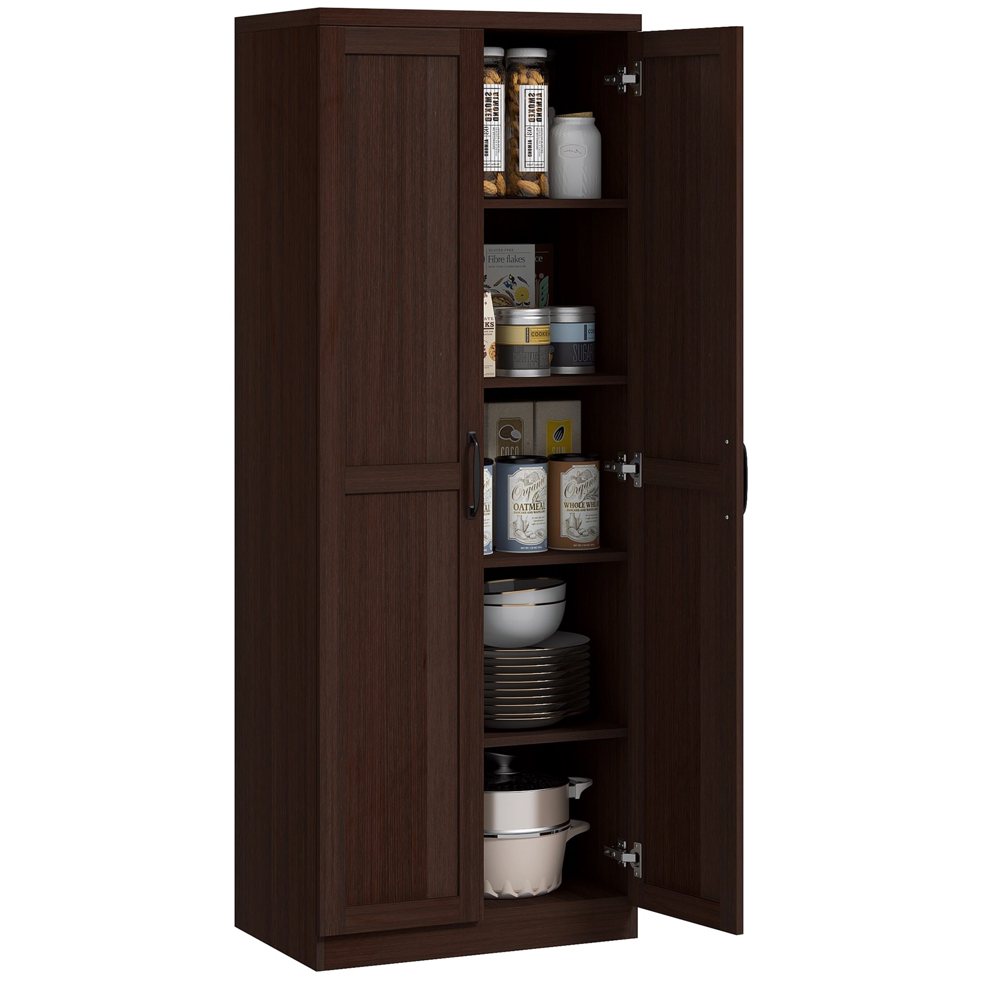 63" 2-Door Kitchen Pantry, Freestanding Cabinet with 2 Adjustable Shelves for Dining Room, Cinnamon Cherry Wood Grain