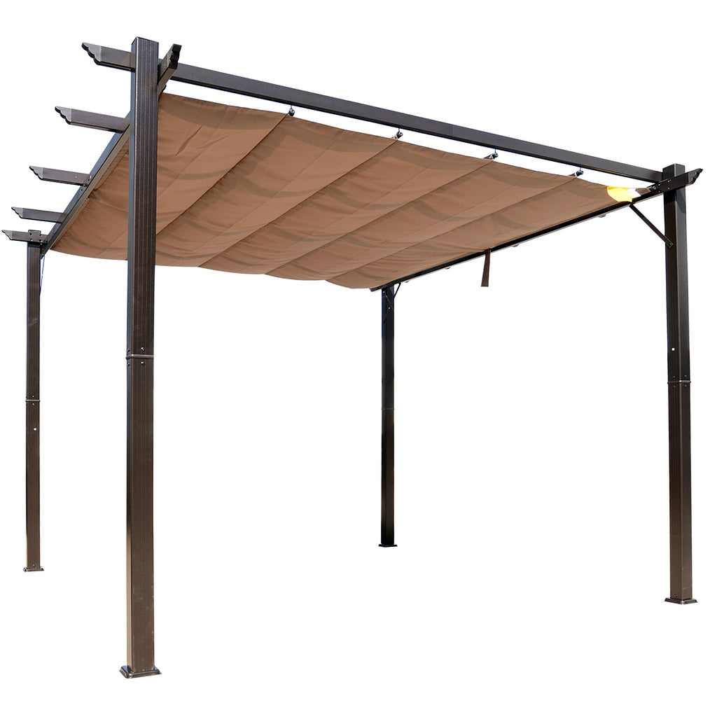 10' x 10' Outdoor Pergola Aluminum Gazebo w/ Retractable Canopy for Patio, Backyard, Party, Brown