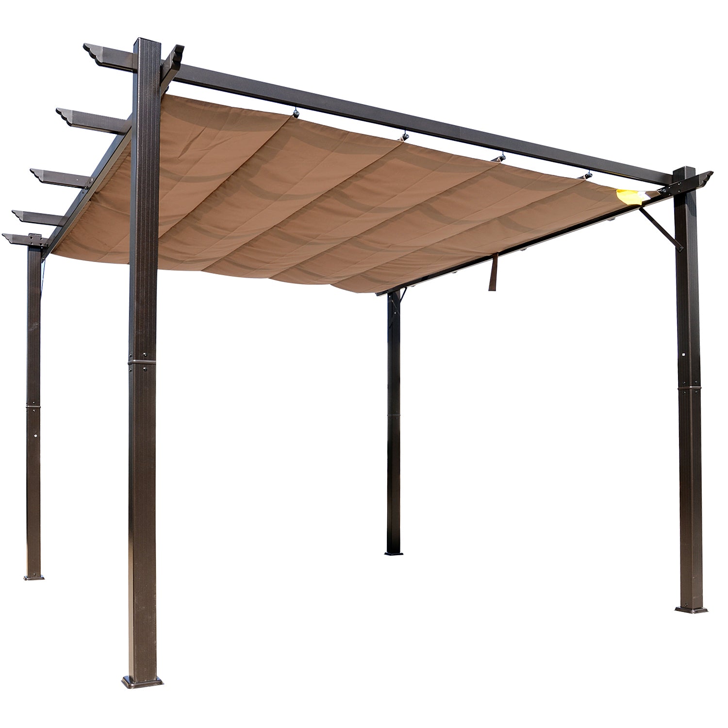10' x 10' Outdoor Pergola Aluminum Gazebo w/ Retractable Canopy for Patio, Backyard, Party, Brown