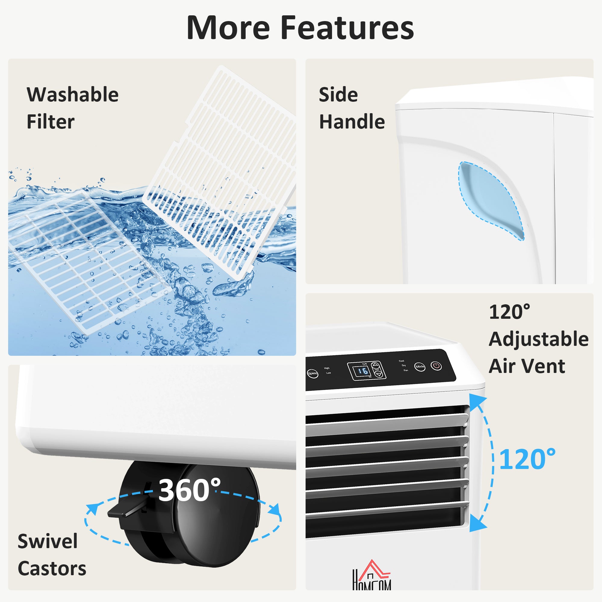 10000 BTU Mobile Portable Air Conditioner with Cooling, Dehumidifier and Ventilating, 2 Speed Fans, 24-Hour Timer, White