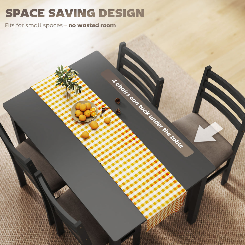 5-Piece Small Kitchen Table Set for 4, Farmhouse Dining Table Set with Upholstered Chairs and Rubber Wood Legs, Black