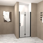 28" Bi-Fold Shower Door with Safety Film and Tempered Glass, Bathroom Door with Stainless Steel Handle, 28" L x 0.5" W x 72" H, Matte Black