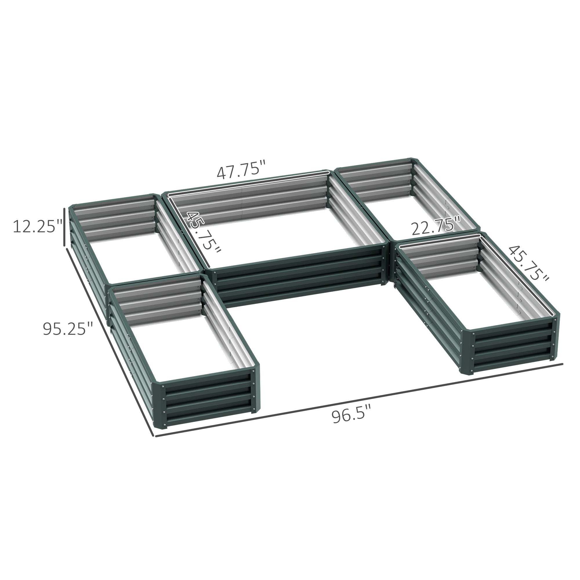 Steel Raised Garden Bed, Set of 5 Large Box Planters for Outdoor Plants Vegetables Flowers Herbs, 8x8x1ft, Green