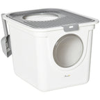 Covered Cat Litter Box, Easy Cleaning Kitty Litter Box with Front Entrance, Top Exit, Scoop, for Odor Control, White