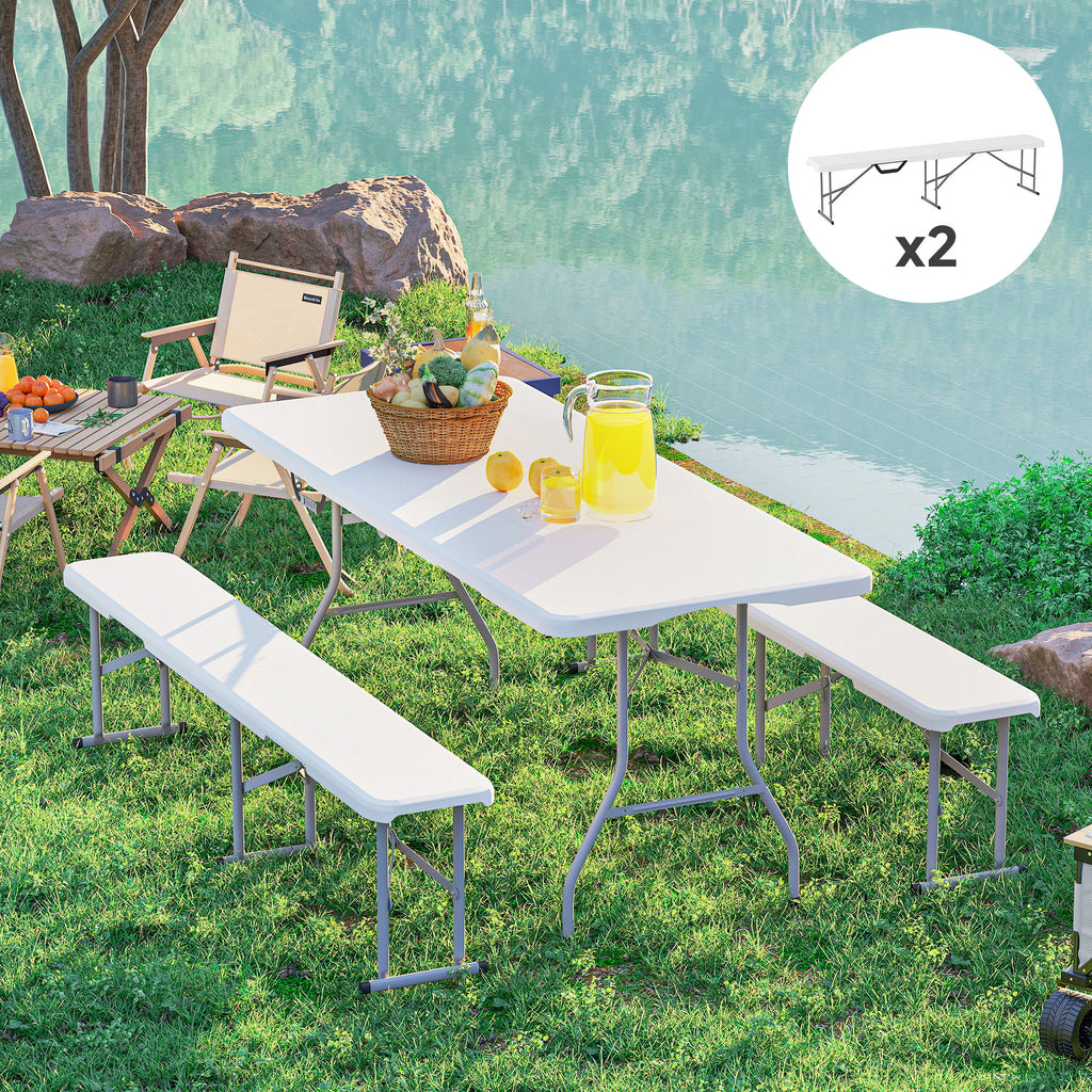 2 Pack 6 ft Portable Foldable Bench Seats, Plastic Folding Benches with Carrying Handle for Camping, White