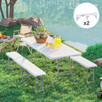 2 Pack 6 ft Portable Foldable Bench Seats, Plastic Folding Benches with Carrying Handle for Camping, White