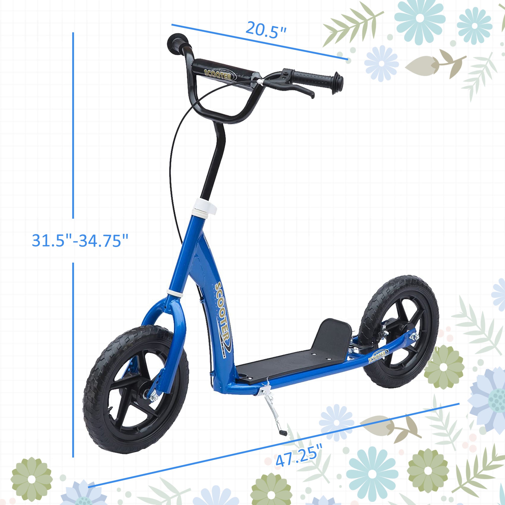 Kick Scooter for Kids 5-12 Years Old with Adjustable Height Handlebar, Non-slip Footplate, Big Wheels, Rear Brake, Blue