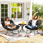 Outdoor Rocking Chair Patio Set of 2, Oversized Rocking Papasan Chairs with Cushions for Garden Porch, 265 lbs., Black