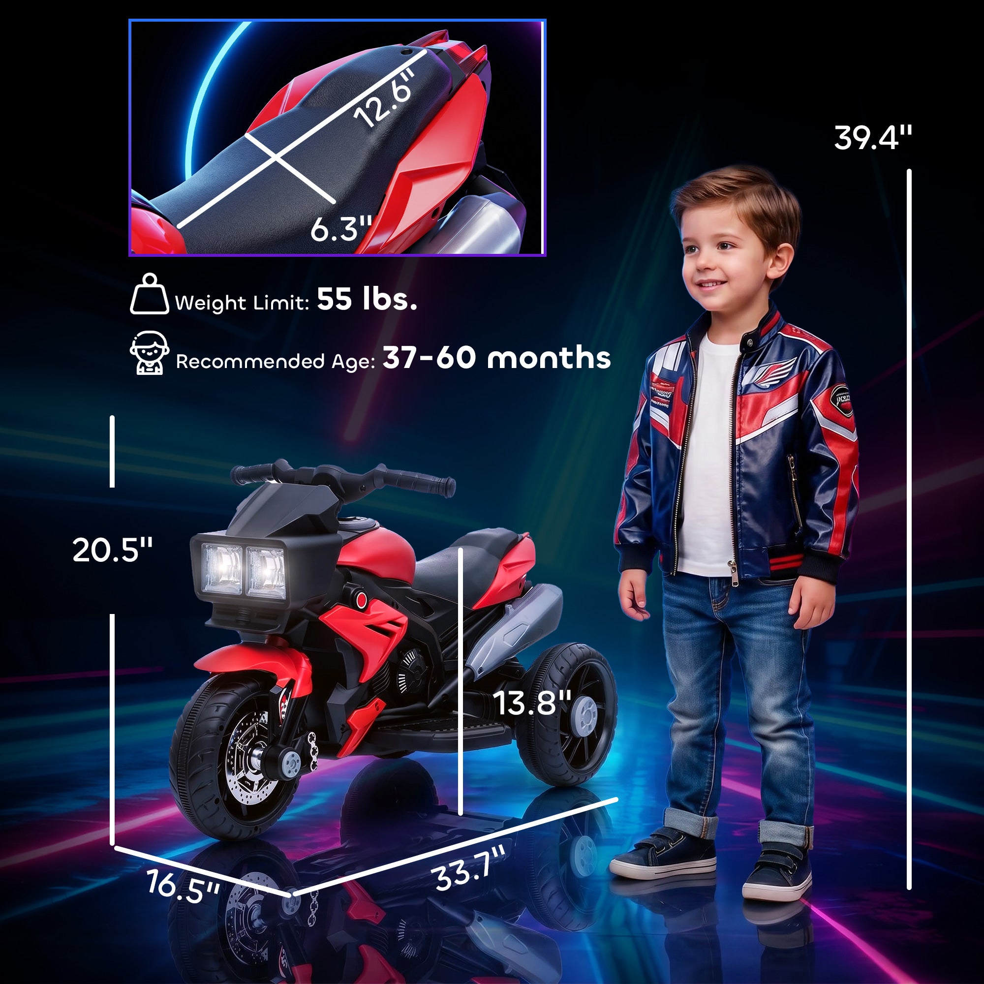 6V Kids Motorcycle, Battery-Operated Mini Electric Motorbike with Forward/Reverse Switch, Horn, Red