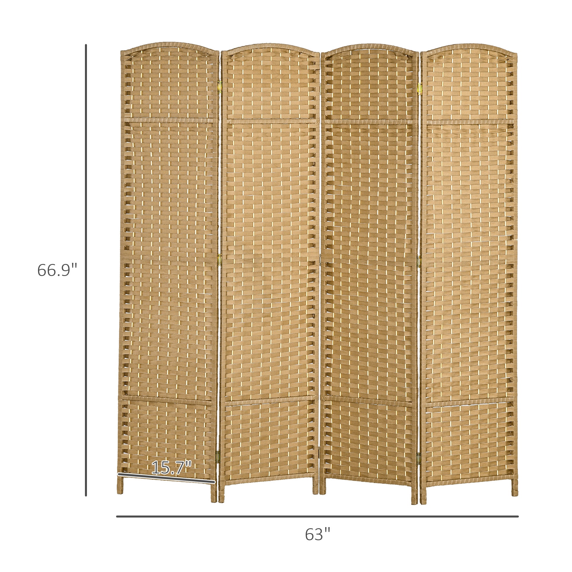 Folding Room Divider Screen 4 Panel 5.6 ' Tall Privacy Screen Freestanding Room Partition for Home Office, Nature Wood