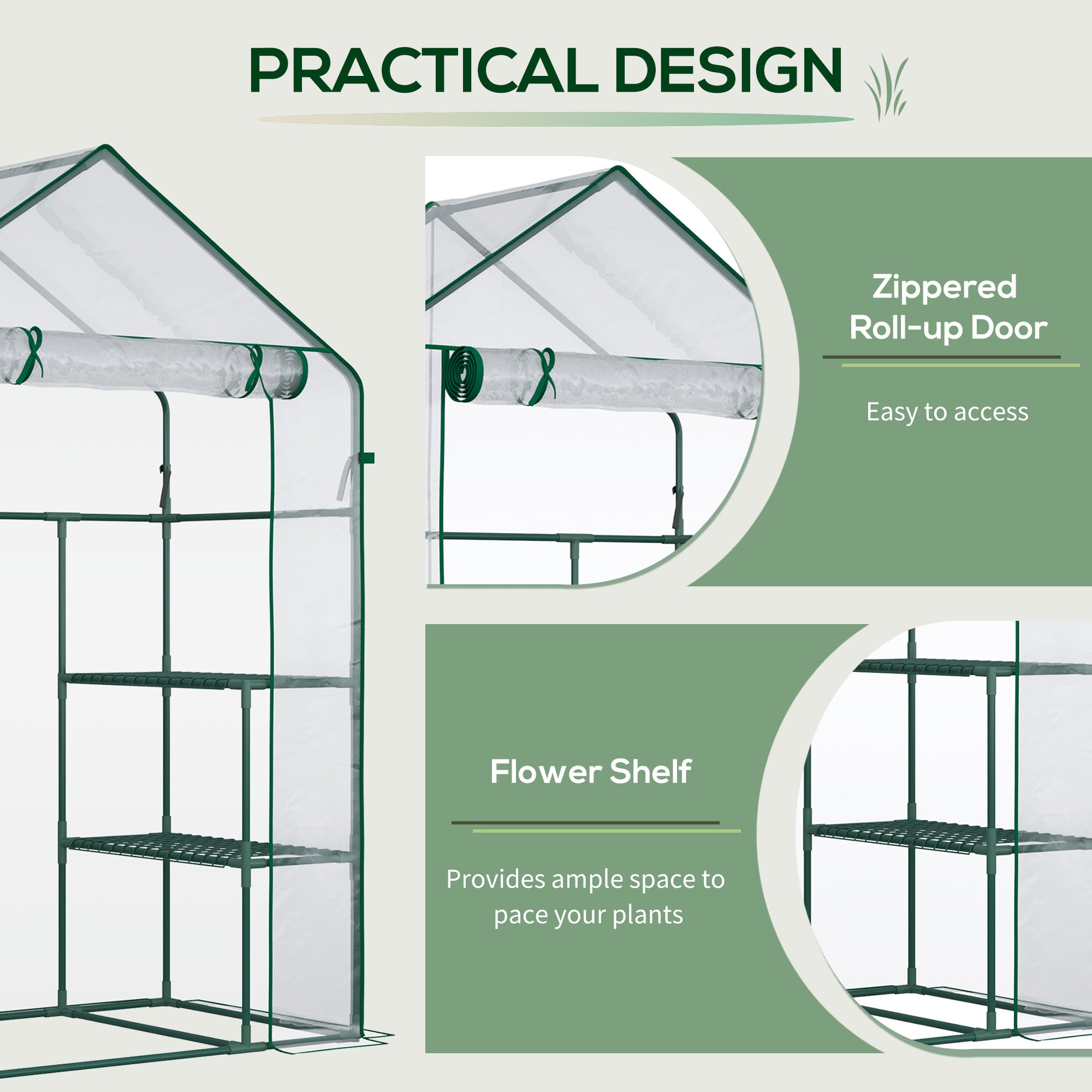 5' x 2.5' x 6.5' Mini Walk-in Greenhouse Kit, Portable Green House with 3 Tier Shelves, Roll-Up Door, and Weatherized Plastic Cover for Backyard Garden, Clear