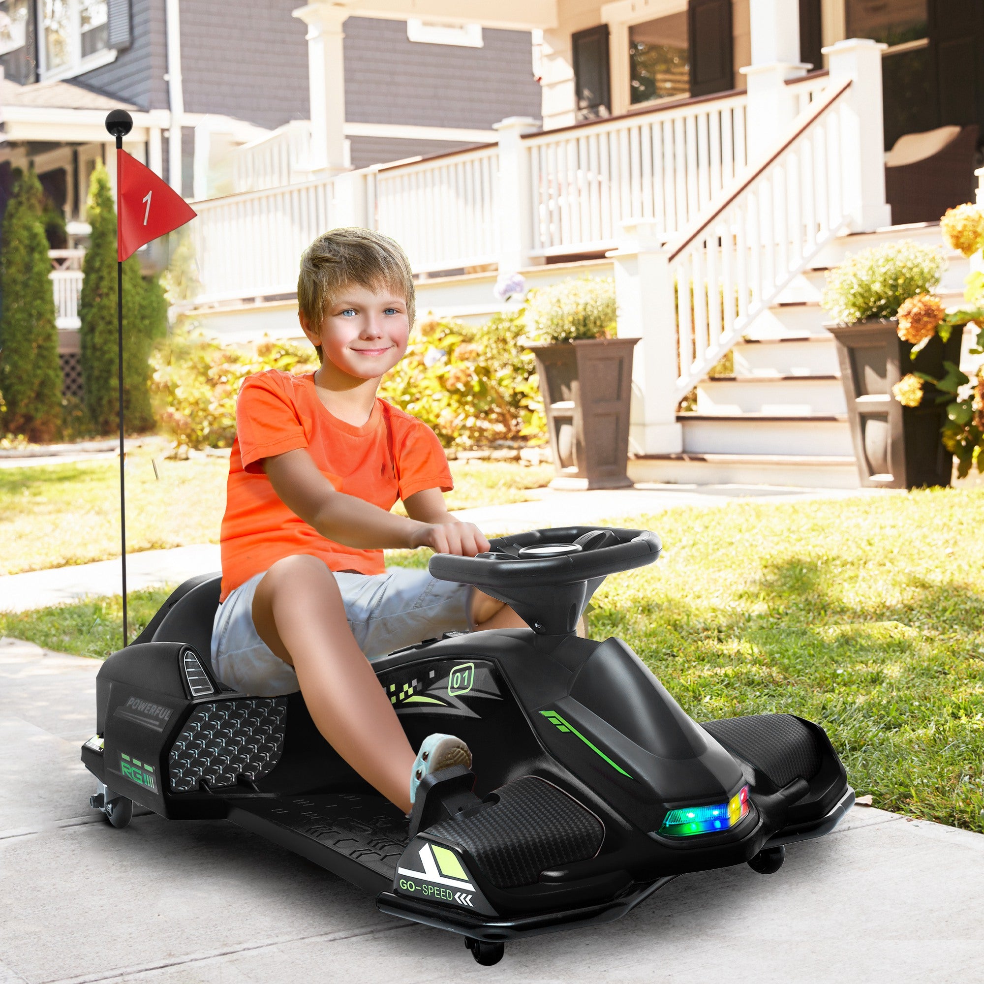 12V Electric Drifting Go Kart w/ Slow Start, Music, Lights, Black