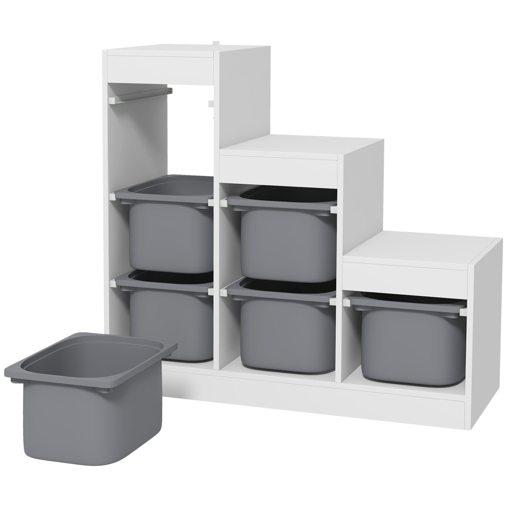 3 Layers Kids Toy Storage Organizer with 6 Storage Bins, Kids Bookshelf for Ages 3-8 Years, Play Room, Bedroom, Gray