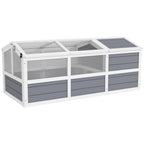 Wooden Tortoise Habitat Outdoor w/ Bottomless Design, Doors, PC Sun Panel Windows, for Small Animals, Rabbit, Light Gray