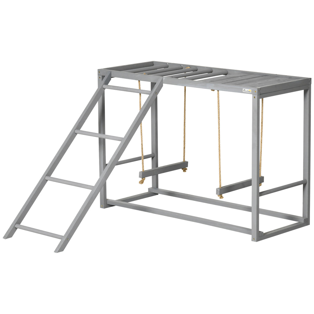 Chicken Activity Play with Swing Set for 3–4 Birds, Wooden Chicken Coop Accessory with Multiple Perches & Hen Ladder, Gray