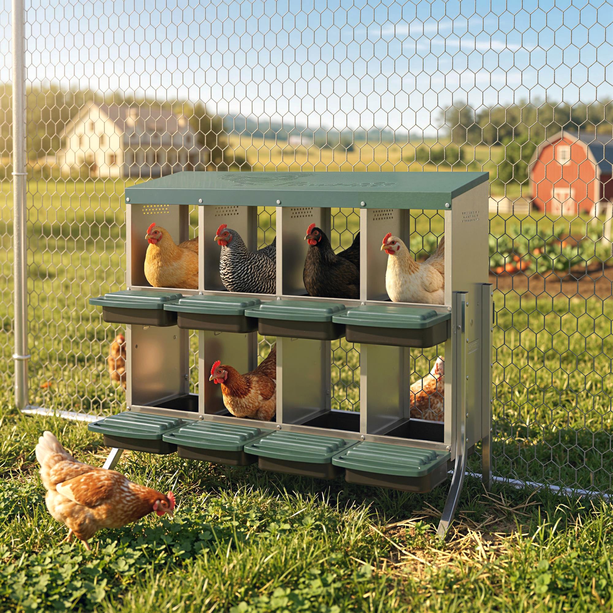 Chicken Nesting Boxes, 8 Compartment Metal Nesting Boxes for Chickens, Two-Tier Egg Laying Boxes with Vented Holes