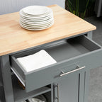 Kitchen Island Cart, Rolling Kitchen Island with Storage Shelf, Solid Wood Top, Drawer, for Dining Room, Gray
