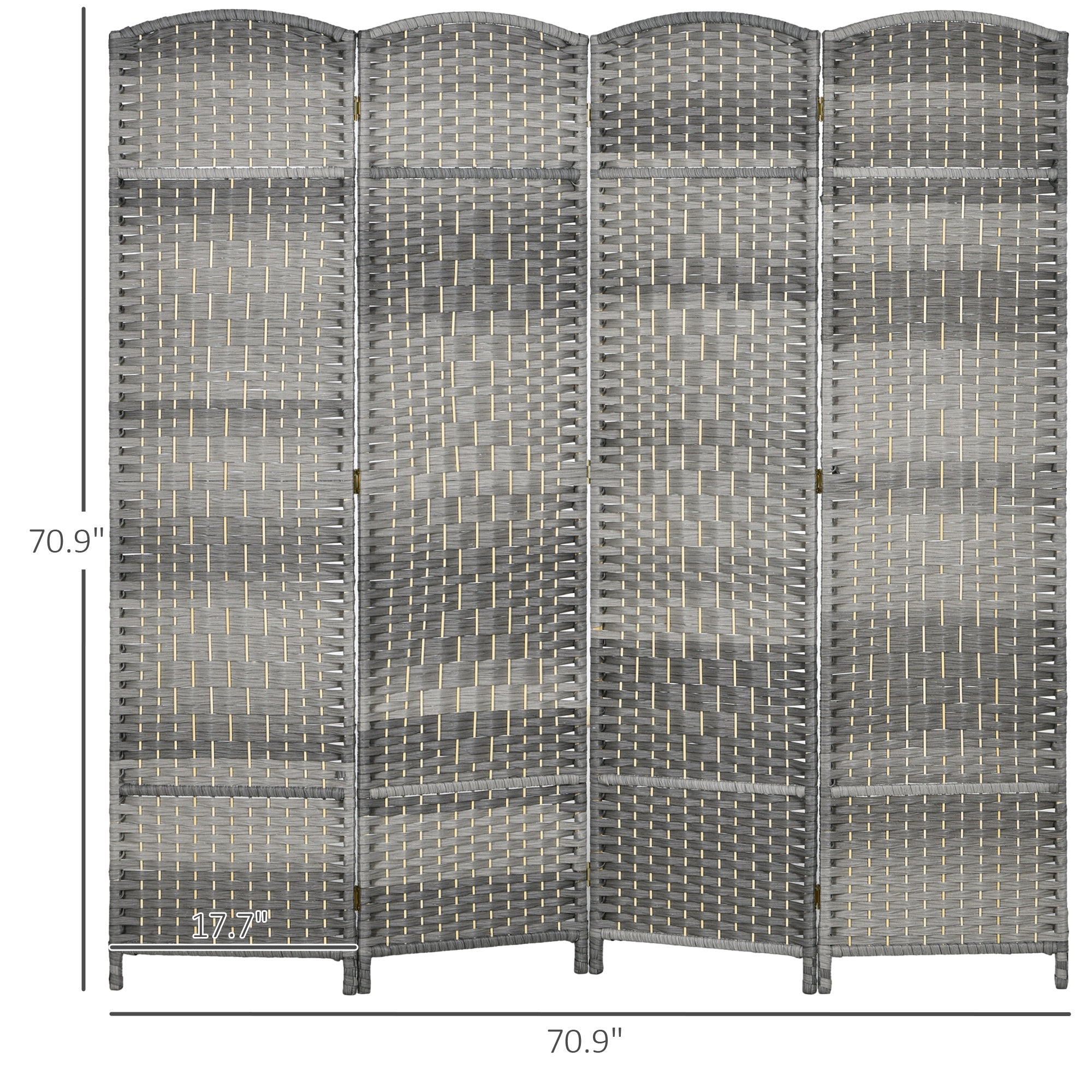 Folding Room Divider Screen 4 Panel 6' Tall Privacy Screen Freestanding Wood Partition for Home Office, Mixed Gray