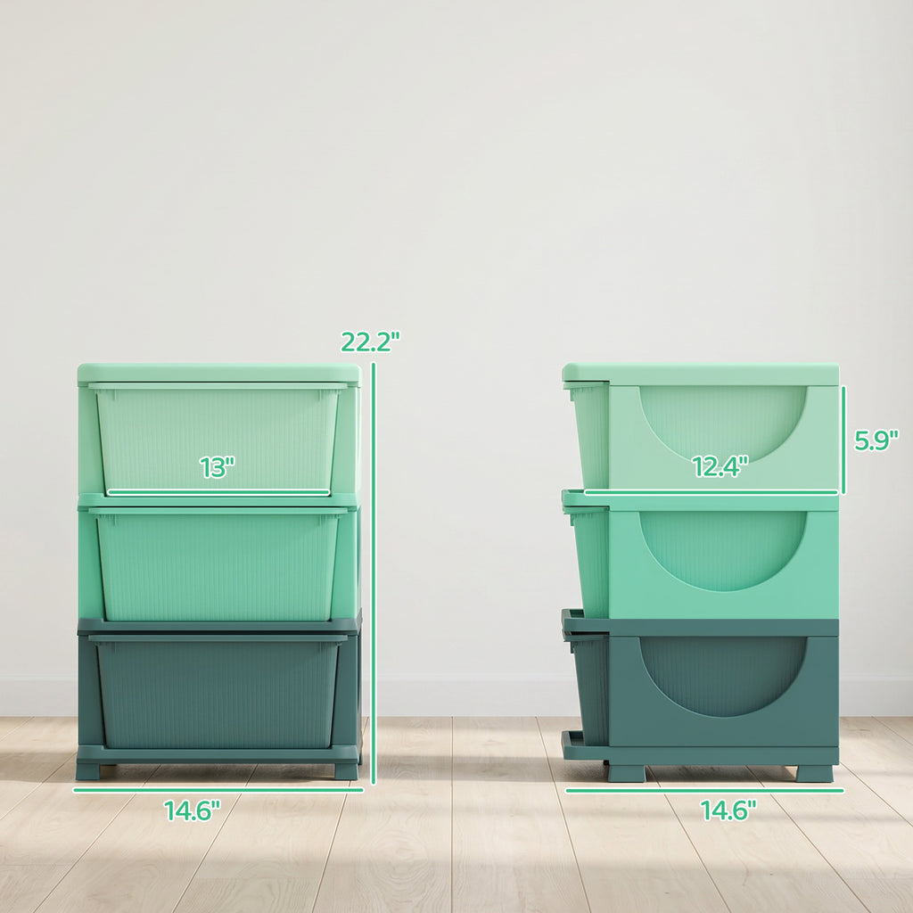 3 Tier Kids Storage Unit, Toy Organizers and Storage with 3 Drawer for Bedroom Nursery Living Room for Boys Girls Green