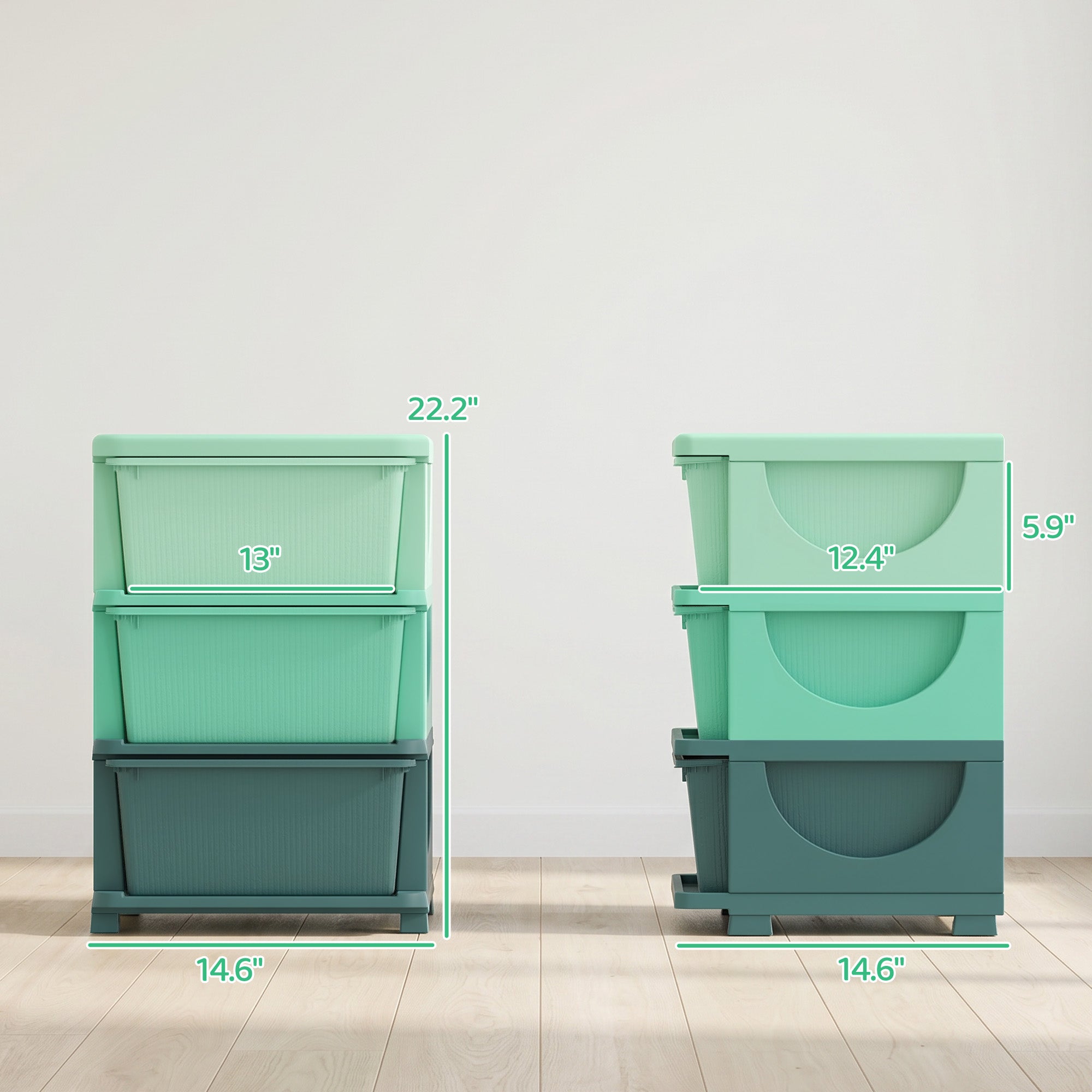 3 Tier Kids Storage Unit, Toy Organizers and Storage with 3 Drawer for Bedroom Nursery Living Room for Boys Girls Green