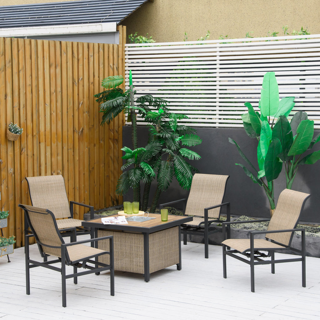 5 Piece Garden Patio Dining Set, Dinner Table with Built-in Ice Bucket Insert, 4 Rocking Chairs, Beige