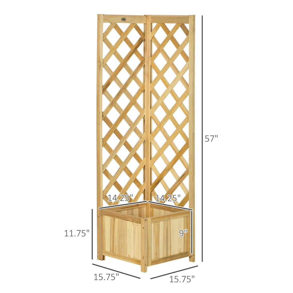 Wooden Raised Garden Bed, Planter with Trellis for Vine Climbing and Vegetables, Herbs and Flowers Growing, Natural