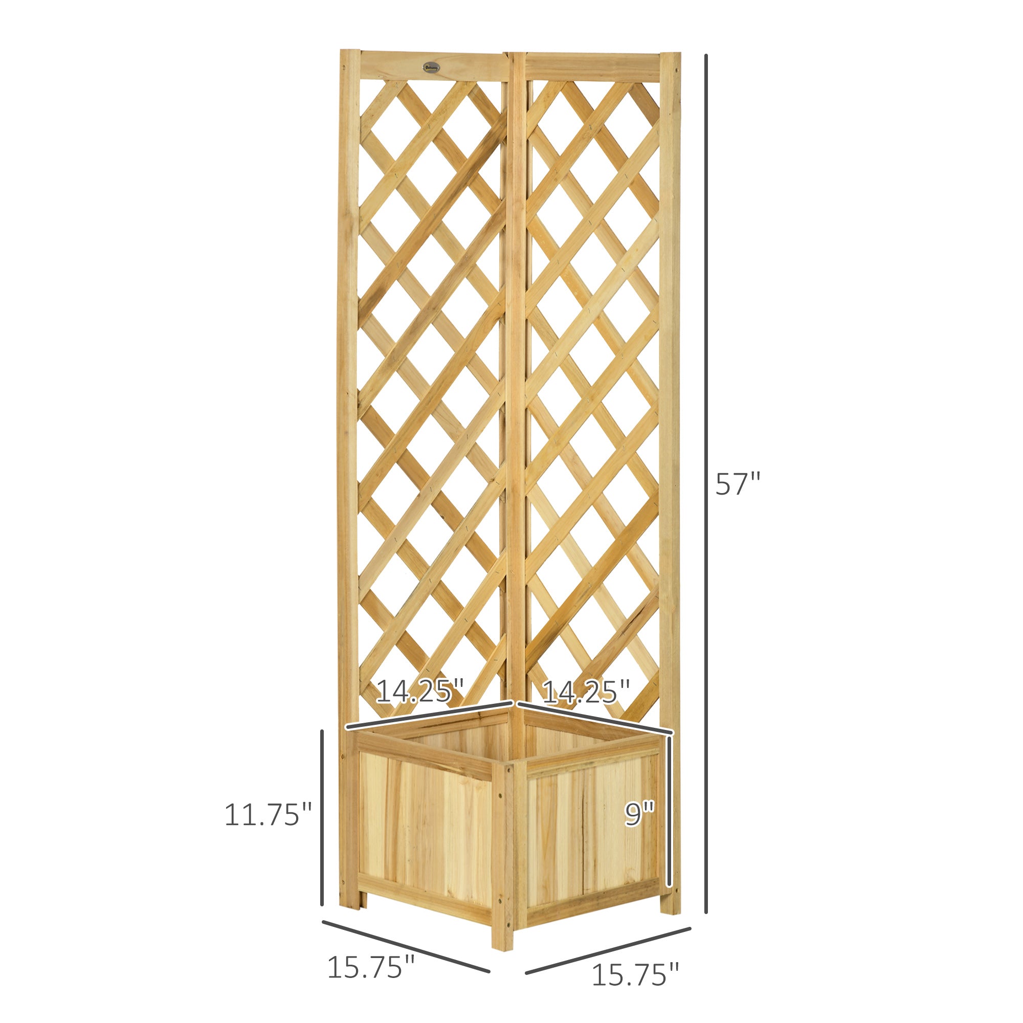 Wooden Raised Garden Bed, Planter with Trellis for Vine Climbing and Vegetables, Herbs and Flowers Growing, Natural