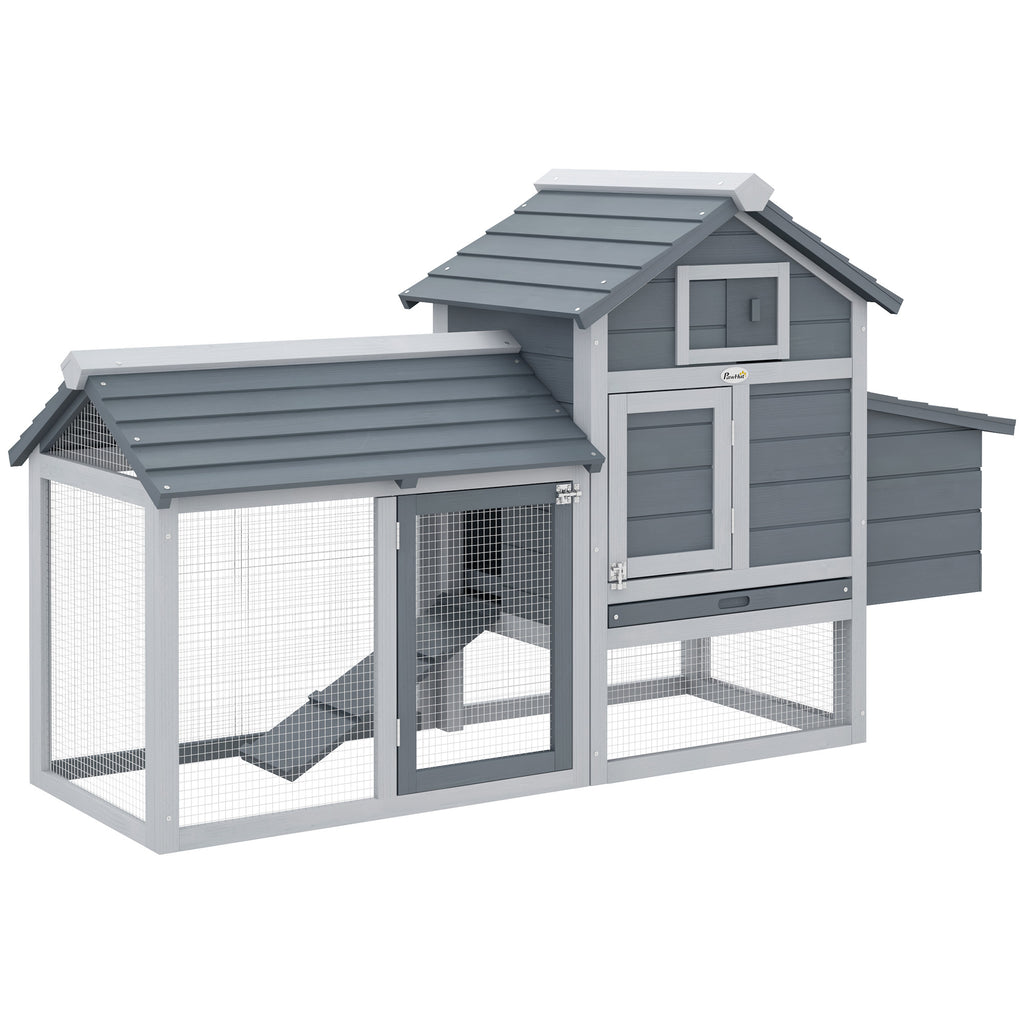 59" Small Wooden Chicken coop Hen House Poultry Cage for Outdoor Backyard with 2 Doors, Nesting Box and Removable Tray, Gray