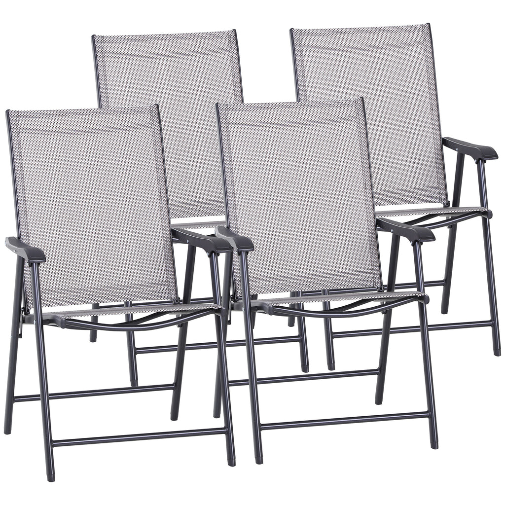 Set of 4 Outdoor Folding Chairs, Stackable Patio Dining Chairs with Armrests, Metal Frame, Gray