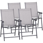 Set of 4 Outdoor Folding Chairs, Stackable Patio Dining Chairs with Armrests, Metal Frame, Gray