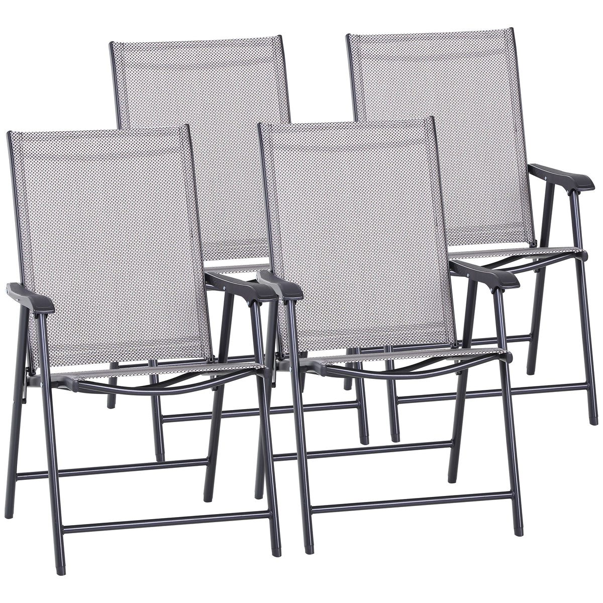 Set of 4 Outdoor Folding Chairs, Stackable Patio Dining Chairs with Armrests, Metal Frame, Gray