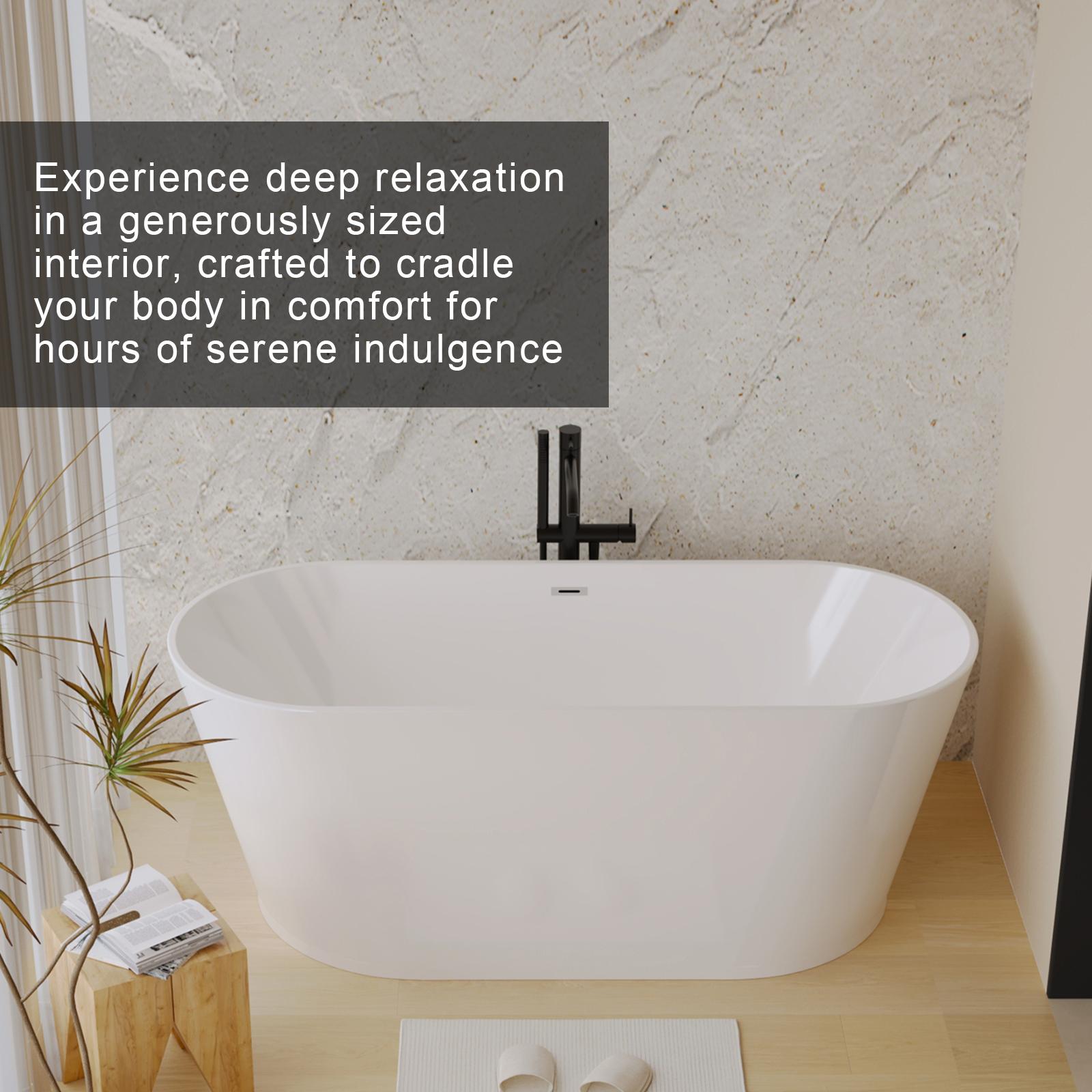 67" Acrylic Freestanding Bathtub with Double-Wall Insulation for Heat Retention, Tub with High-Gloss Surface, 67" L x 31.5" W x 23.5" H, Gloss White