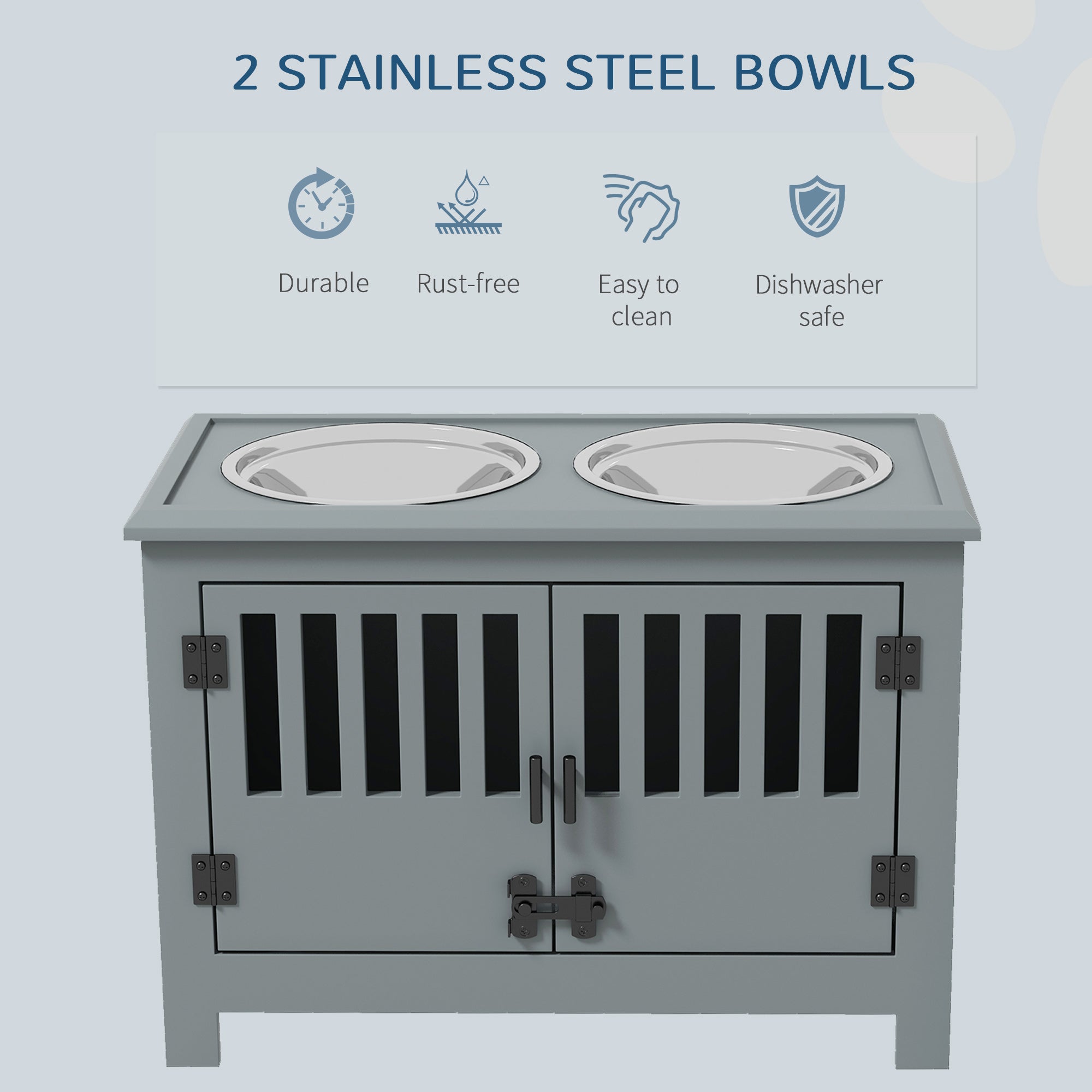 Dog Food Storage Cabinet with Bowls & Dog Feeding Station, Gray