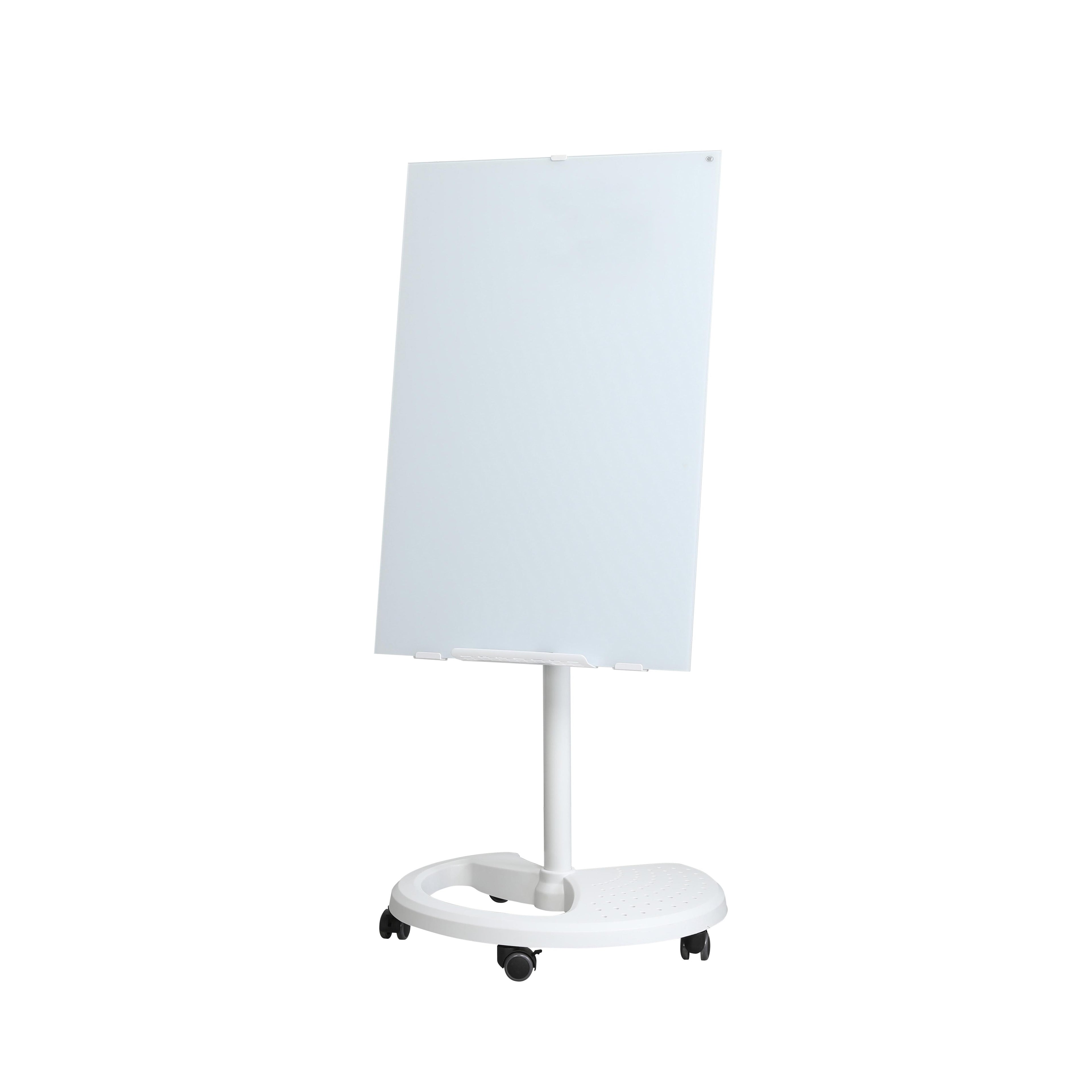 Magnetic Tempered Glass Dry Erase Board with 2 Magnets, 2 Markers & Eraser, White Panel with Locking Casters, 24" L x 24" W x 70" H, White