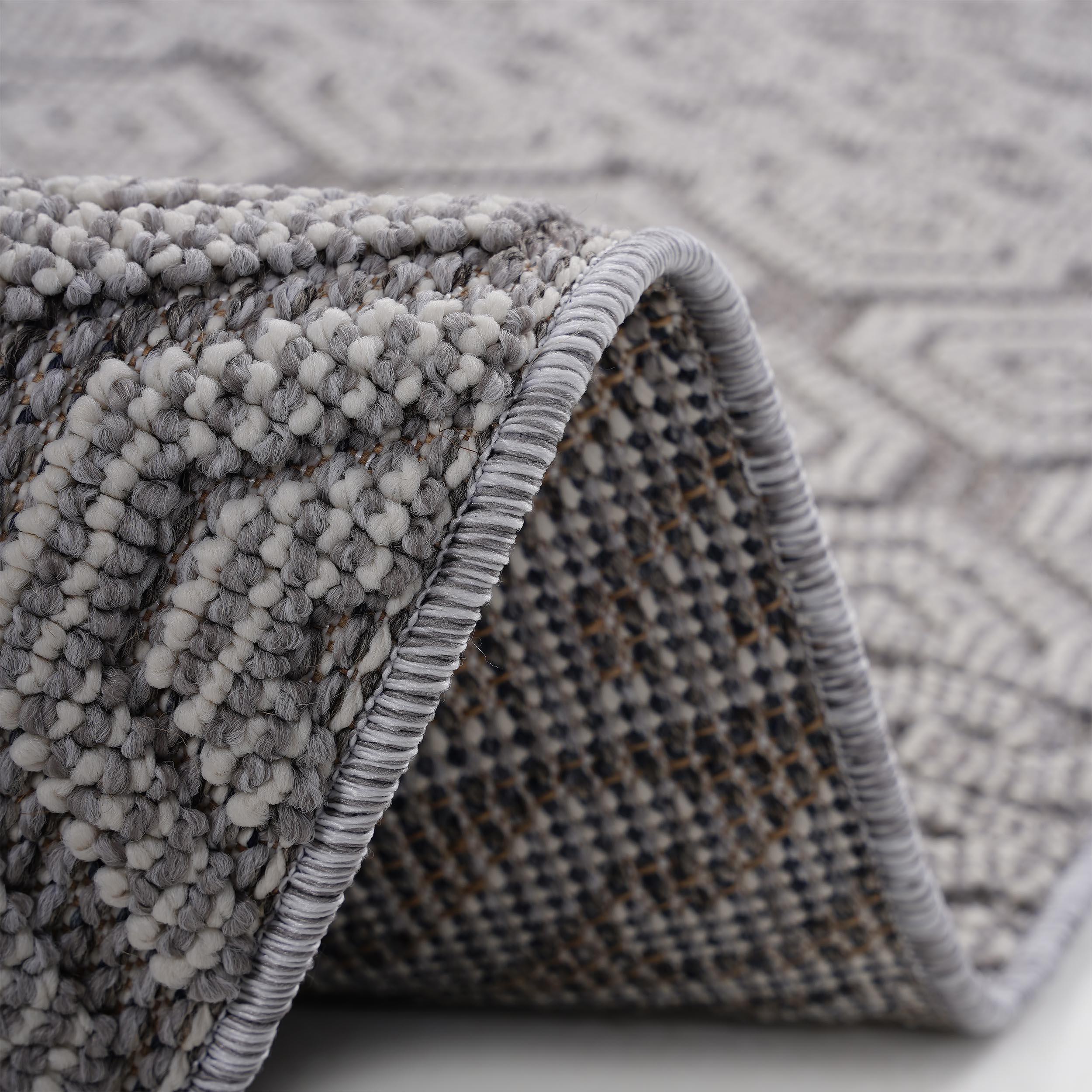 2x8 Stain Resistant Geometric Indoor Outdoor Area Rug, Kid and Pet-Friendly Non-Shedding Carpet, 96" L x 26" W x 0.3" H, Gray+White