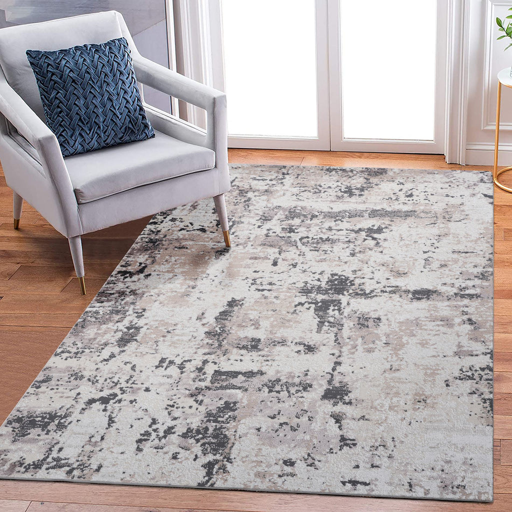 Naar 8x10 Stain-Resistant Area Rug with Cotton Backing, Medium Pile Height, Kid and Pet-Friendly Carpet, 120" L x 93" W x 0.3" H, Cream+Brown