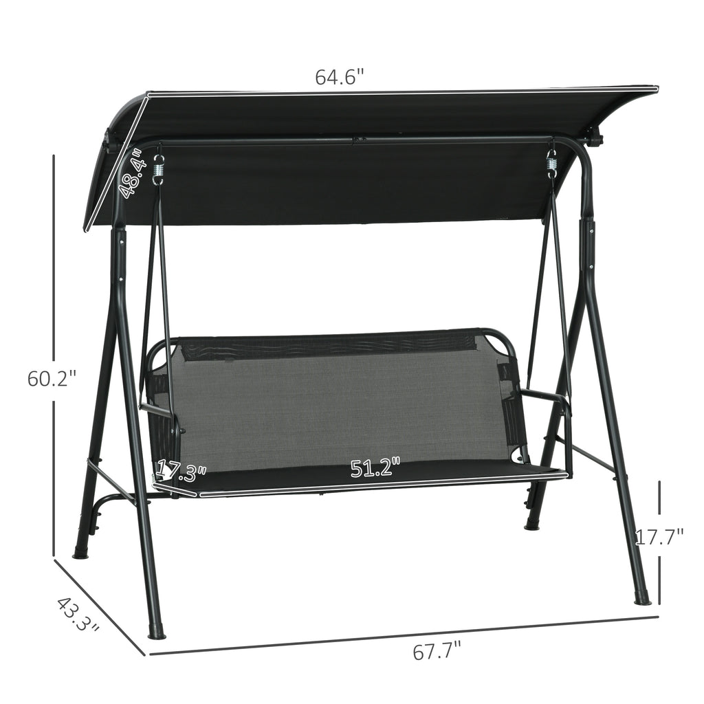 3-Seat Outdoor Patio Swing Chair w/ Cushion, Steel Frame Stand, Adjustable Tilt Canopy for Patio, Garden, Black 1