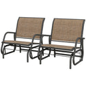 2 Pieces Outdoor Glider Chair, Steel Swing Chai with Curved Armrests for Porch, Garden, Poolside, Balcony, Mixed Brown