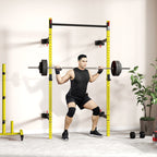 Folding Squat Rack with Pull Up Bar, Wall Mounted and Adjustable, 1000 Pounds Capacity Power Rack, Yellow