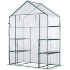 5' x 2.5' x 6.5' Mini Walk-in Greenhouse Kit, Portable Green House with 3 Tier Shelves, Roll-Up Door, and Weatherized Plastic Cover for Backyard Garden, Clear