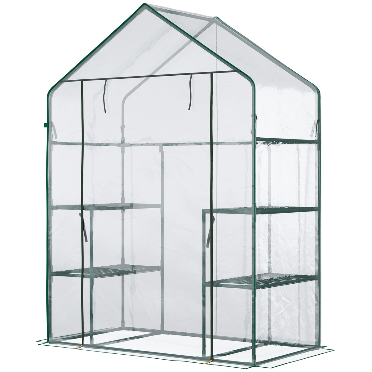 5' x 2.5' x 6.5' Mini Walk-in Greenhouse Kit, Portable Green House with 3 Tier Shelves, Roll-Up Door, and Weatherized Plastic Cover for Backyard Garden, Clear